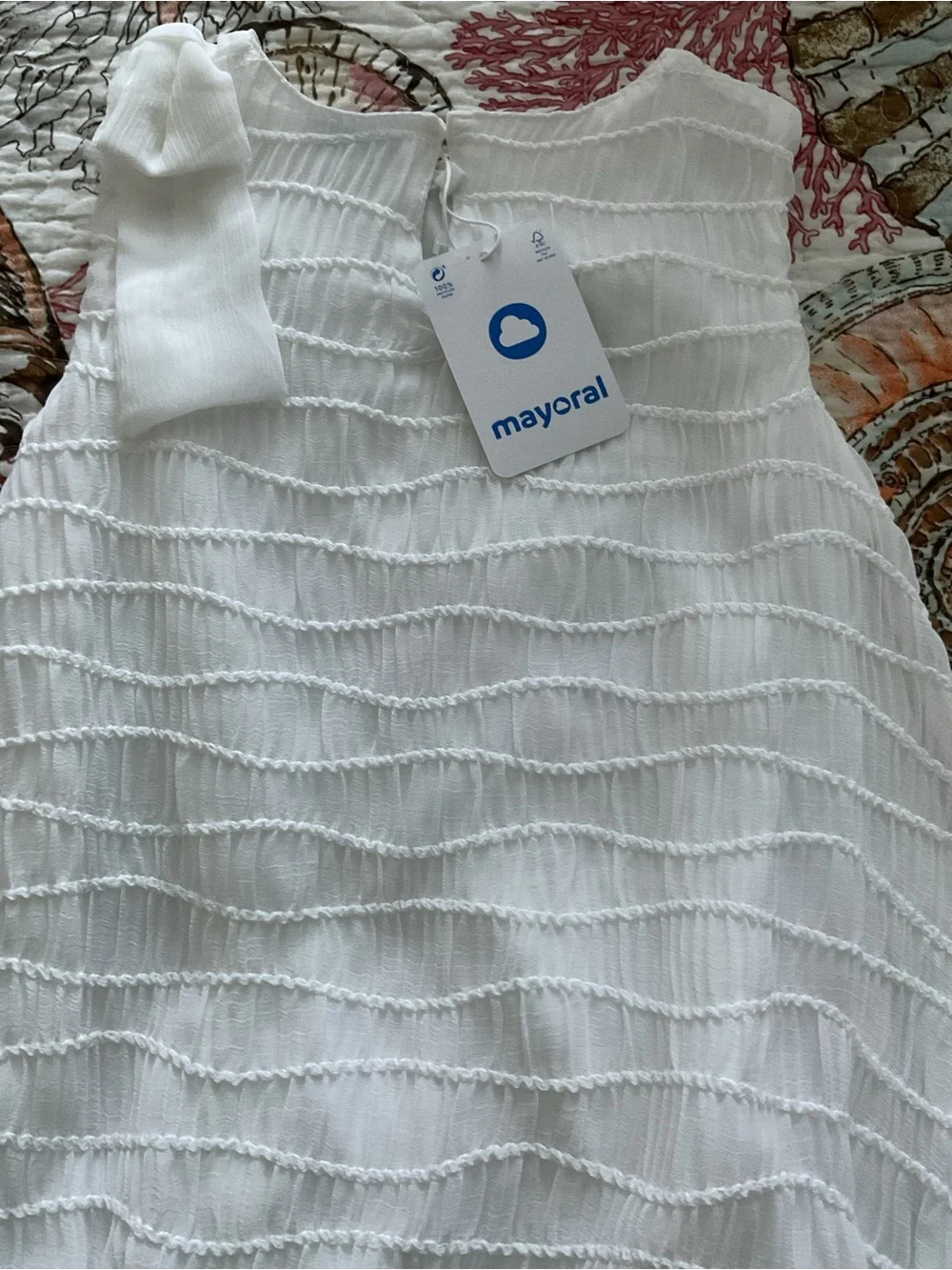 Mayoral White Textured Sleeveless Dress with Bow Accent NEW